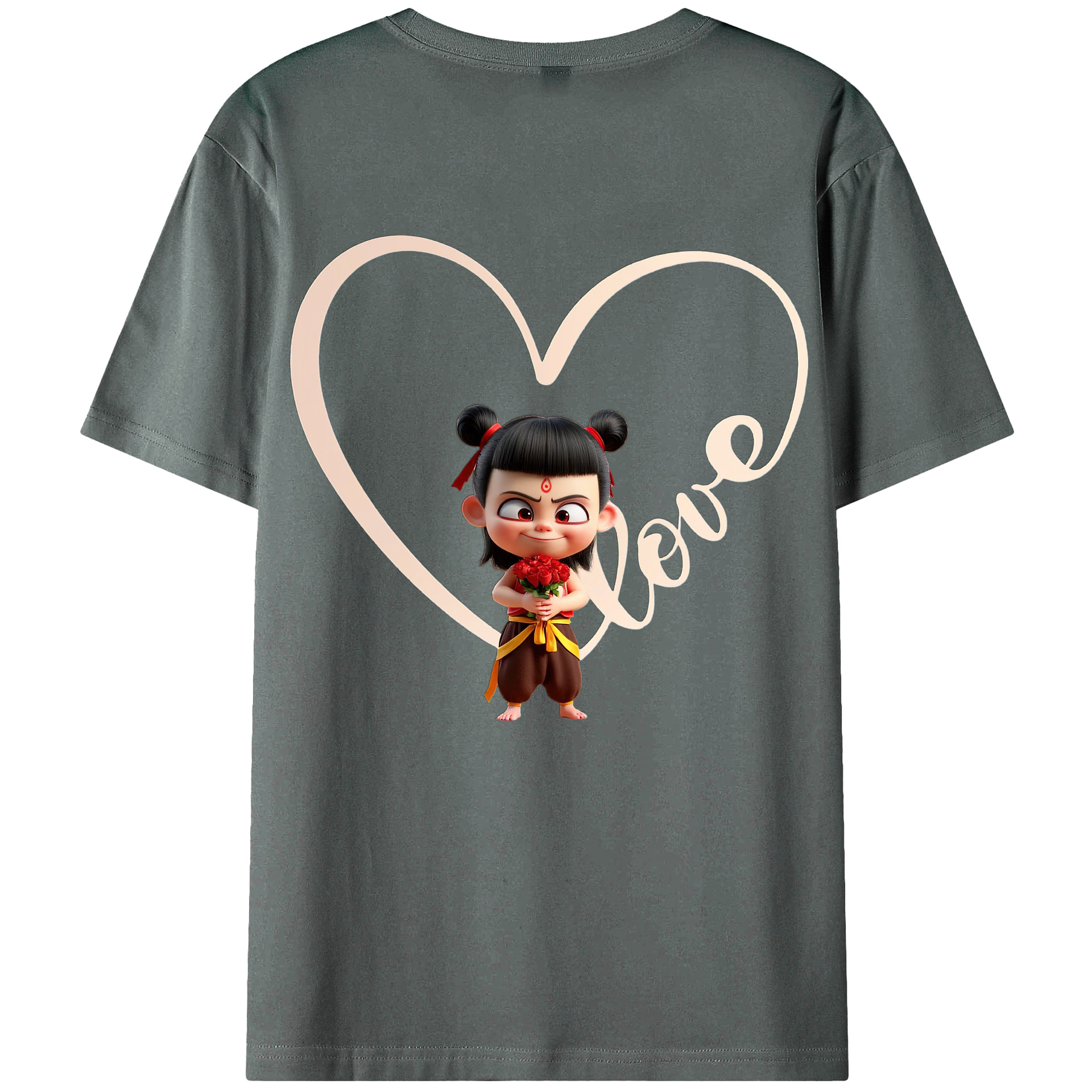 （画像用） Ne Zha 2 ナタ 魔童の大暴れ 綿100％ メンズ半袖Tシャツ（バックプリント） 通気性